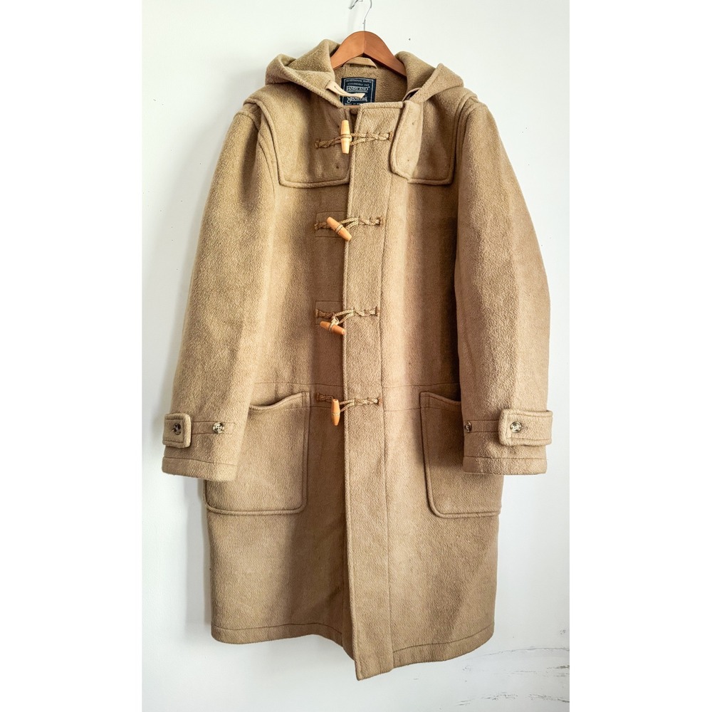 Vintage Gloverall Lands End Duffle Camel Wool Coat Made in England Men's 46, XL